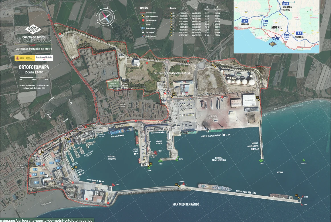 Plano general del Puerto de Motril con muelles y dársenas